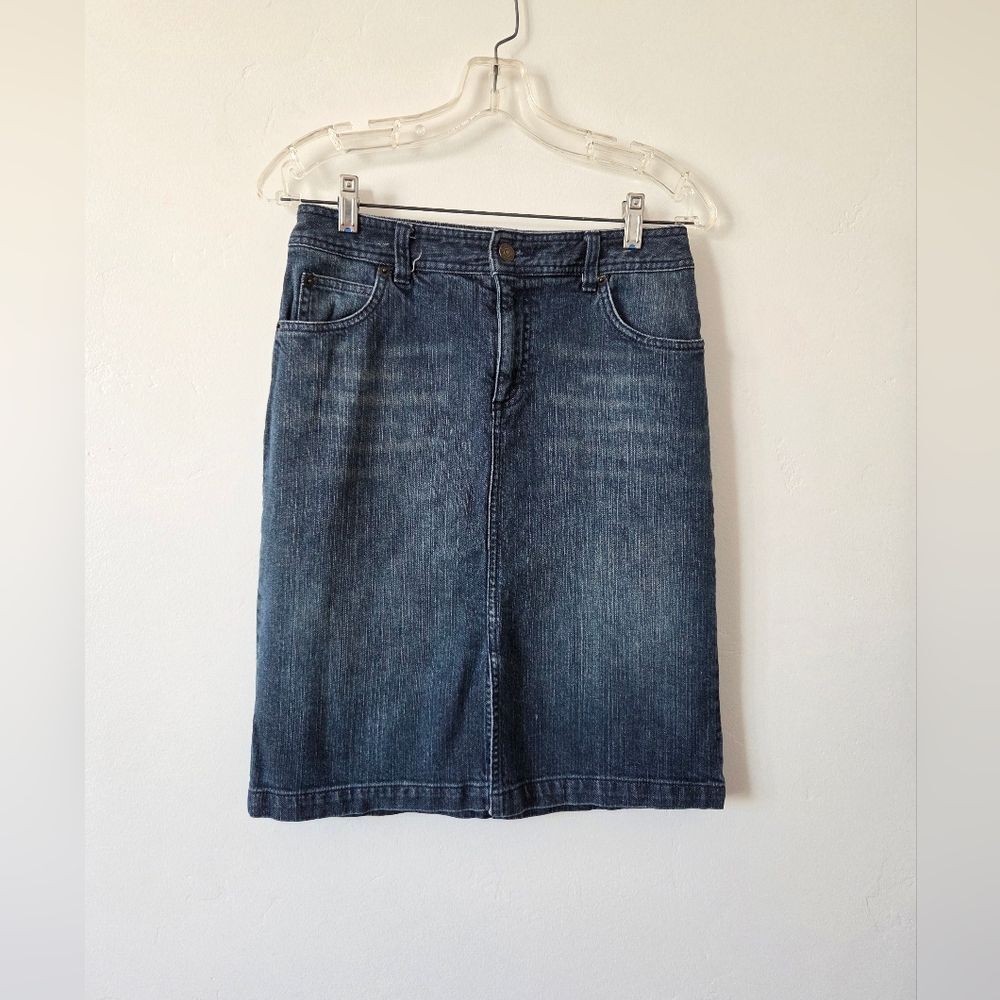 St John's Bay Denim Blue Jean Skirt 4 Stretchy Midi Knee Length Modest Y2K 90s